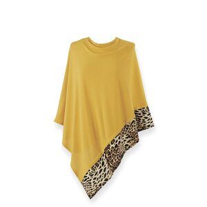 5673 Leopard Trim Poncho | Lightweight Knit Fashionable Shawl Wrap